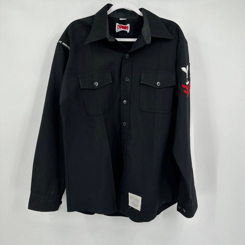 Navy Mens Black Uniform Shirt Size 17x36 NAS JRB Ft Worth Aviation Electrician